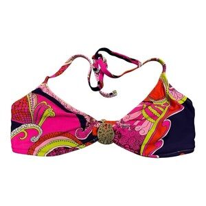 Trina Turk Halter Bikini Top Pink Multi-Color Medallion Bralette One Piece Small